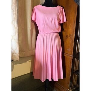 Promises Promises Dress Womens Size 8 Pink Good Pleated Vintage Midi Made in USA